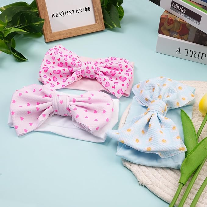 Baby Bow Headbands 3 Pcs Baby Girl Headbands with Bows Soft Nylon Heart Daisy Headband Bows for Baby Girls, Newborns, Infants