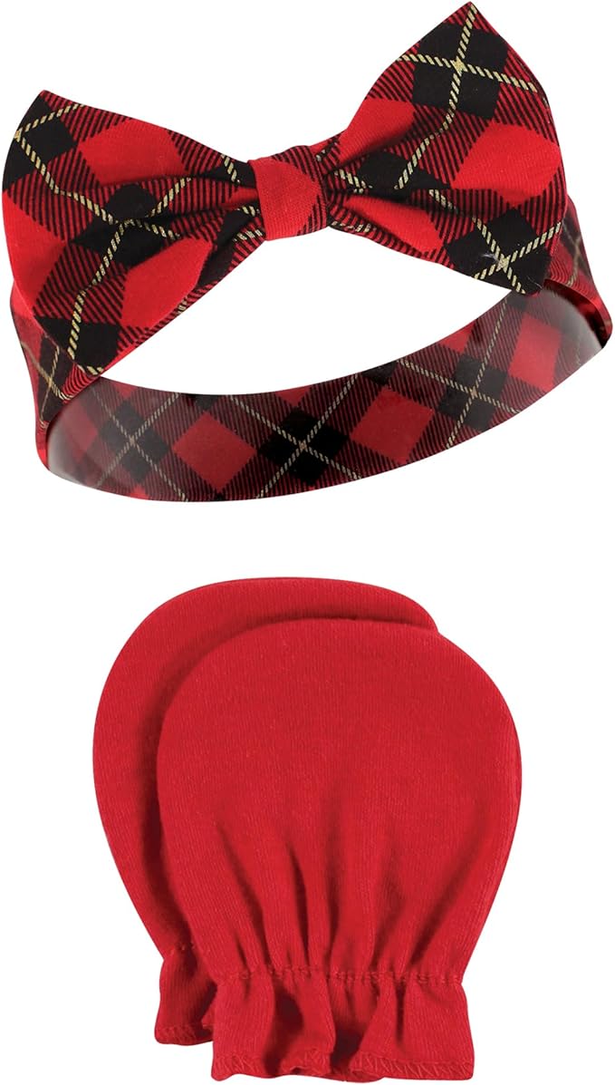 Hudson Baby baby-girls Cotton Headband and Scratch Mitten Set