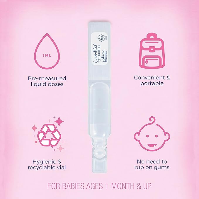 Boiron Camilia Teething Drops for Daytime and Nighttime Relief of Painful or Swollen Gums and Irritability in Babies - 15 Count