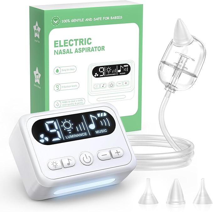 Nasal Aspirator for Baby, Electric Nose Sucker for Baby & Toddler, Congestion Relief with 3 Levels Suction,Soothing Light & Nursery Rhymes (Large B)