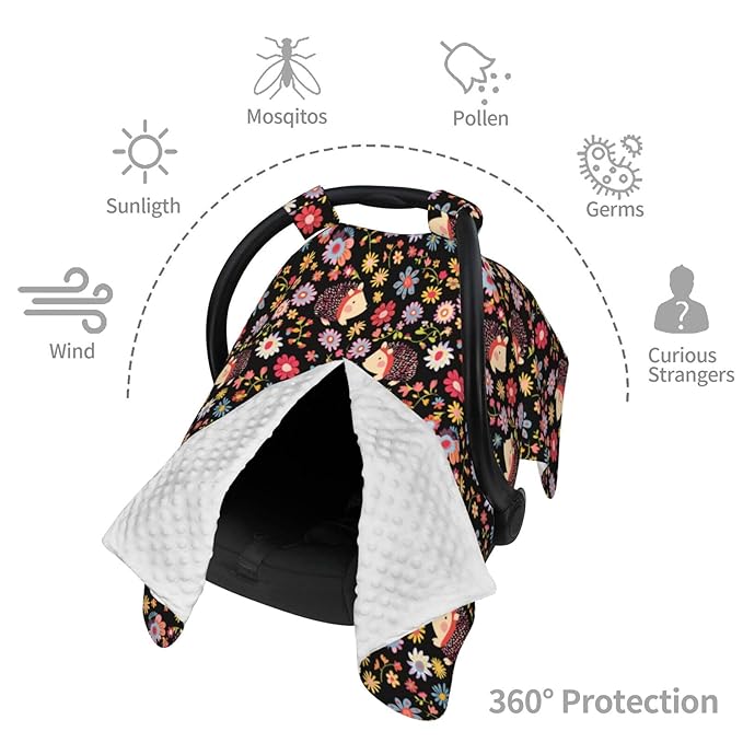 Flowers and Cute Hedgehogs Baby Car Seat Canopy Nursing Cover for Newborn Car Seat Breastfeeding Covers Blanket Newborn Shower Gift