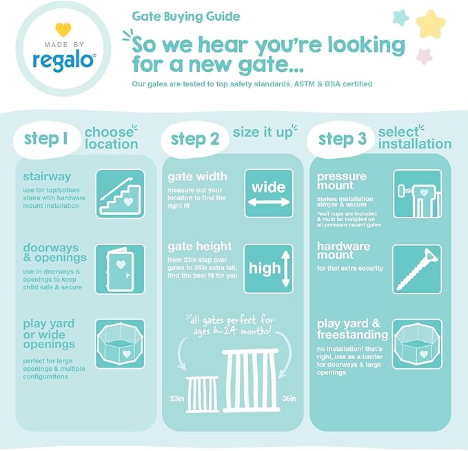 Regalo Safety 38" Baby Gate for Doorways & Bottom of Stairs, Pressure Mount Design for Babies, Toddlers & Pets, Tested & Safe for 30 Years, American Designed, American Owned