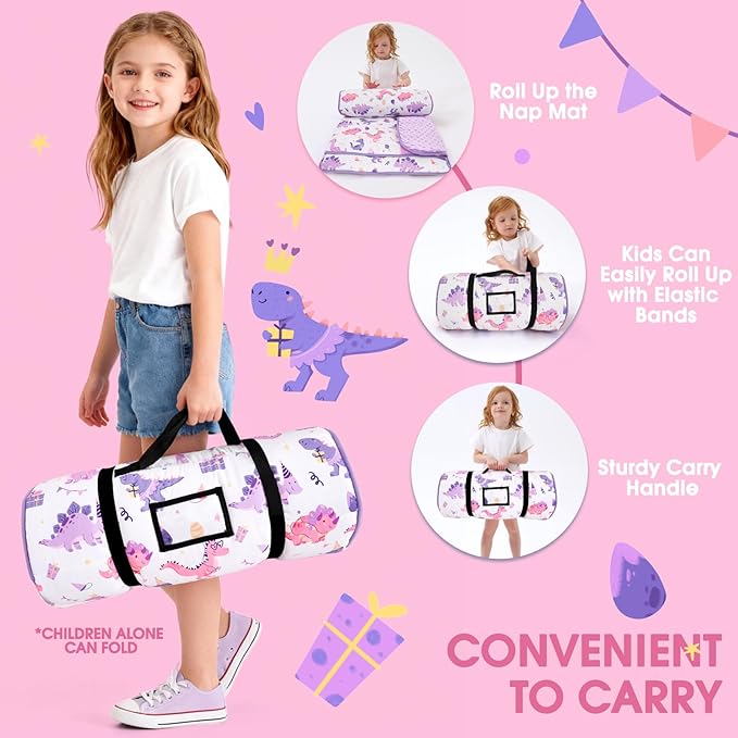 ACRABROS Toddler Nap Mat with Pillow and Blanket, Large Rolled Napping Mats,Slumber Bags for Boys Girls,Kids Sleeping Bag for Daycare, Preschool Travel