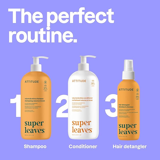 ATTITUDE Volume and Shine Hair Shampoo, EWG Verified, For Thin Hair, Naturally Derived Ingredients, Vegan and Plant Based, Soy Protein And Cranberries, 32 Fl Oz