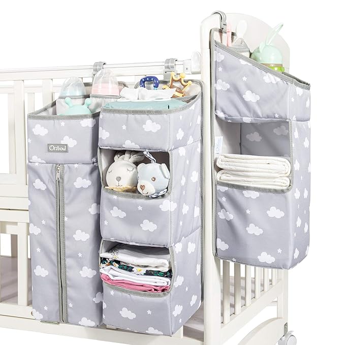 Orzbow 3-in-1 Hanging Diaper Caddy Organizer for Changing Table, Nursery Organization and Diaper Stacker for Crib Wall, Removable Diaper Organizer for Baby Boy Essentials, Gray
