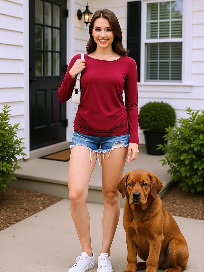 3 Pack Maternity Shirts Long Sleeve Pregnancy Top for Women with Crew Neck Casual Tee Shirts