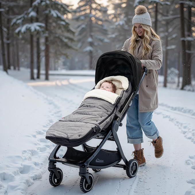 Momcozy Stroller Footmuff Universal | Easily Attaches to Most Strollers | Ultra-Plush,Weather-Proof Stroller Sleeping Bag | Deluxe Warm Stroller Bunting Bag | Extendable Cover Winter | Adjust-Buckle