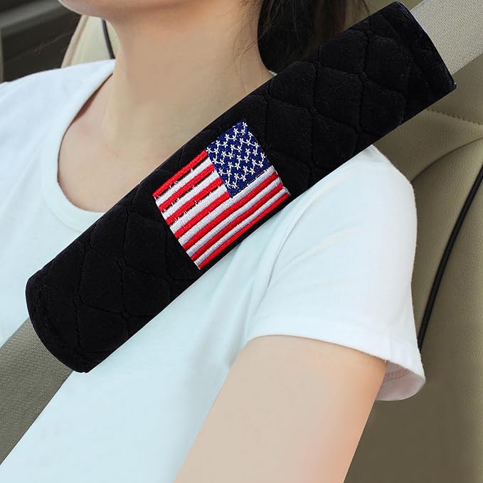 Amooca Soft Auto Seat Belt Cover Seatbelt Shoulder Pad Cushions 2 PCS for a More Comfortable Driving Universal Fit for All Cars and Backpack American Flag