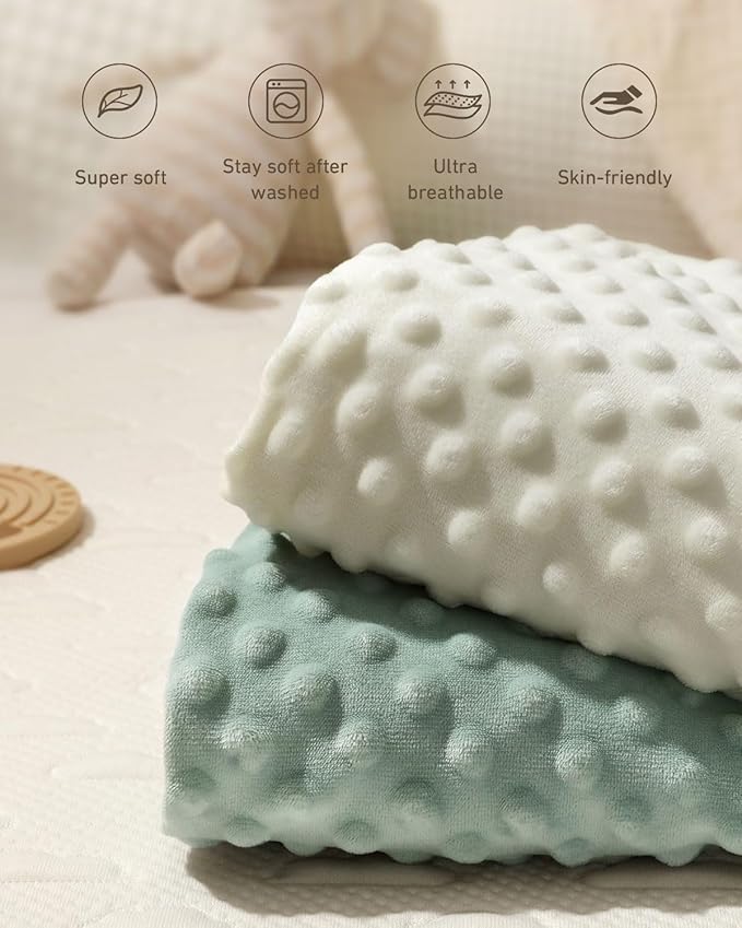 Babebay Changing Pad Cover, Ultra Soft Minky Dots Plush Changing Table Covers for Baby Boys and Girls, Breathable, 2 Pack (Roman Green & Lily White)