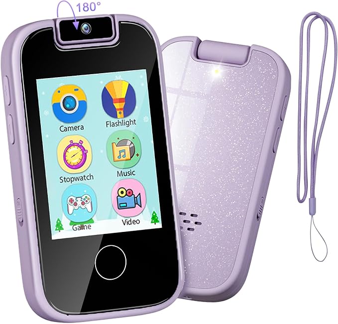 PTHTECHUS Kids Phone Toys for Girls Boys - Toddler Touchscreen MP3 Music Player with Dual Camera, Habit Tracker, Games, Alphabet, Educational Learning Toys Birthday Easter Gifts for 3-7 with SD Card