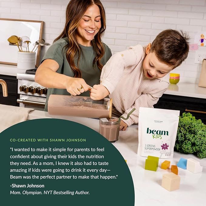 Beam Kids All in One Superfood Powder, Nutritional Shake, Organic Greens, Probiotics, Vitamins, Immune Support, Gut Health, Superfood Drink, Daily Nutrition for Children, No Artificial Sweeteners
