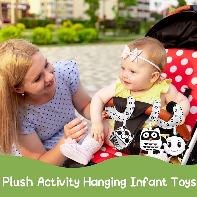 Baby Spiral Hanging Stroller and Car Seat Toys Black and White High Contrast Sensory Toy Newborn Plush Activity Toys Party Favors Quality Gifts for Baby Shower Valentine's-OWL