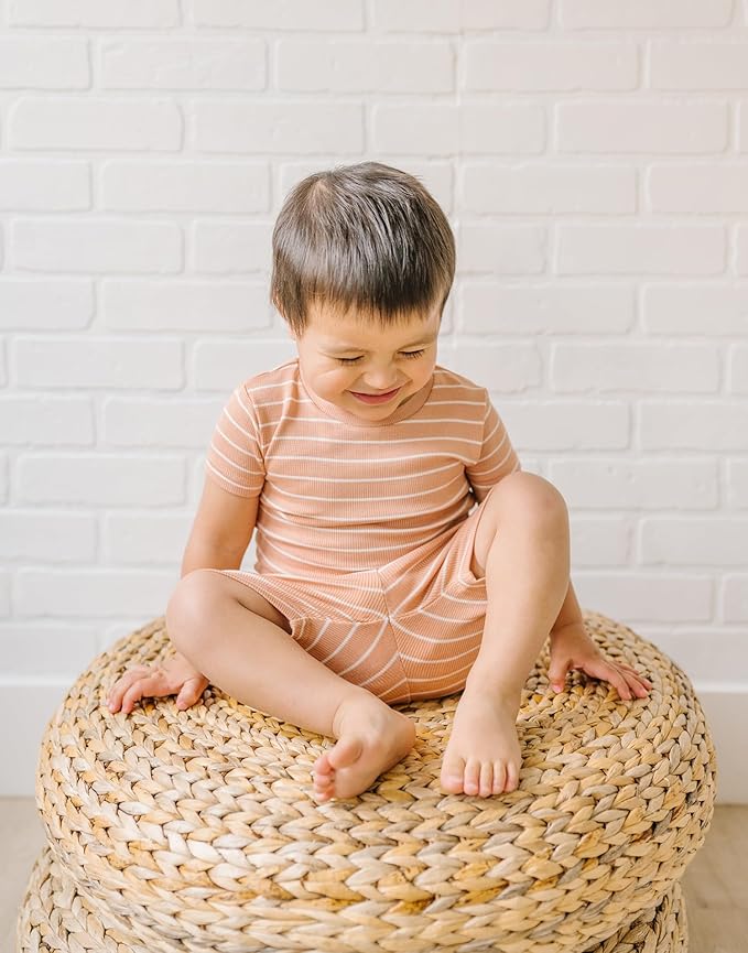 moimoln Stripe Pajamas Set 12M-8Y Ribbed Unisex Baby & Toddler, Soft Viscose, Snug-Fit, Everyday Sleepwear