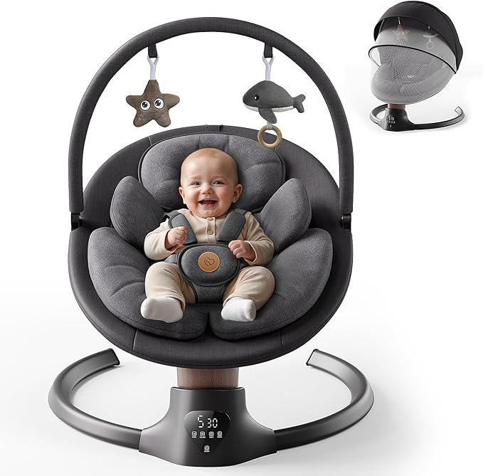 Baby Swings for Infants, FasonBaby Electric Baby Swing with 10 Preset Melodies, 5 Speeds, Remote Control and Bluetooth - Portable Infant Swing for Indoor and Outdoor(Black)