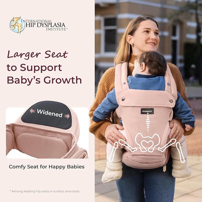 Momcozy Baby Carrier with Hip Seat, 2-in-1 Forward-Facing Carry for Active Babies, Detachable Hands-Free Carrier up to 44lbs, Breathable Infant Carrier Fits Waist Sizes up to 45 Inches, AirMesh Pink