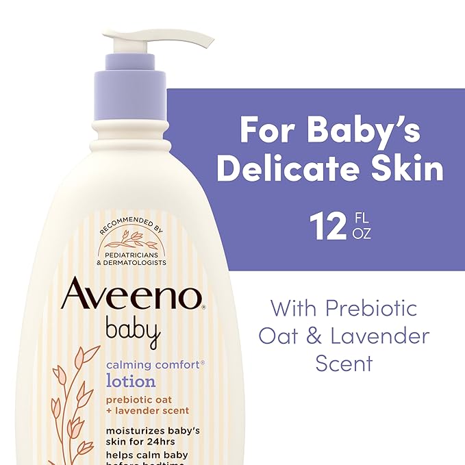 Aveeno Baby Calming Comfort Moisturizing Body Lotion with Relaxing Lavender & Vanilla Scents, Non-Greasy Baby Lotion, Nourishing Prebiotic Oatmeal, & No added parabens 12 fl. oz (Pack of 2)