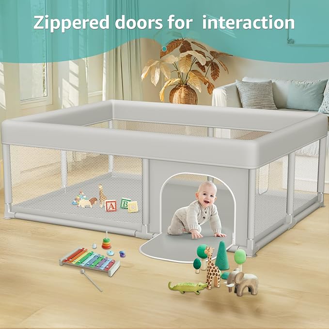 Large Baby Playpen 65x50 Inch, PlayPen for Babies and Toddlers, Sturdy Safety Play Yard for Indoor & Outdoor with Zipper Gates, Anti-Fall