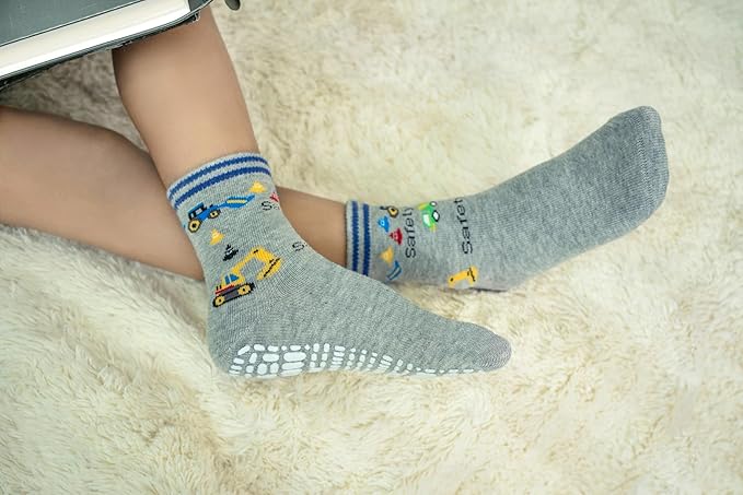 RATIVE Non Skid Anti Slip Crew Socks With Grips for Baby Infant Toddlers Kids Boys