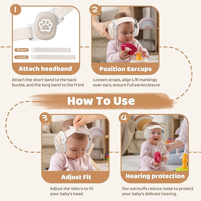 Baby Headphones,Infant Noise Cancelling Earmuffs with Cat Paw Pattern,Infant Ear Protection for Babies 0-48 Months,Baby Travel Essentials for Airplane/Improves Sleep