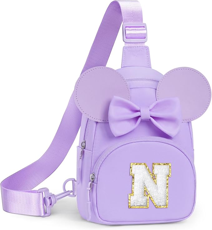 YOOLIFE Little Girl Purse - Sling Bag for Kids, Initial Crossbody Bag Fanny Pack for Girls Monogram Toddler Purse, Birthday Gifts for 2 3 4 5 6 7 8 Year Old Girls Kids, Purple (N)