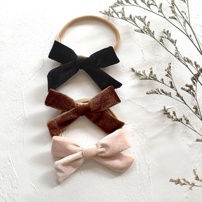 Cherssy Velvet Baby Bow Headbands, 10pcs Handmade Nylon Hairbands Red Green Hair Accessories for Newborn, Infant, Toddler, Baby Girls