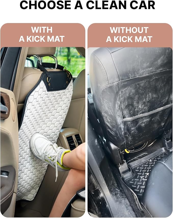 Owleys Kick Mat Back Seat Protector - Car Back Seat Cover for Kids Feet - Waterproof & Sturdy Protector for Upholstery from Dirt, Mud, Scratches and Stain (White)