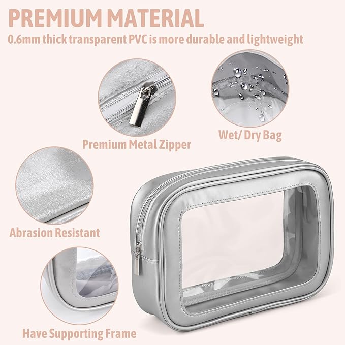 5 Pack Clear Toiletry Bag,TSA Approved Travel Makeup Pouch with Zipper for Cosmetics and Toiletries，Diaper Bag Organizer Pouch Set,Purse Organizer for Christmas Women Gift