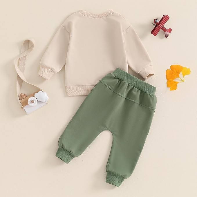 fhutpw Toddler Baby Boy Clothes Funny Letter Long Sleeve Sweatshirt Pullover Top Jogger Pants Fall Winter Outfits