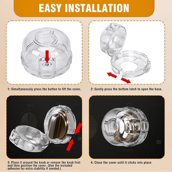 5PCS Stove Knob Covers for Child Safety - Fit Knobs with Diameter Under 2.4". Heat Resistant, Child Proof Lock with Strong Adhesive & Oil-Proof, Semi-Transparent Cover for Stove and Oven Knobs (Black)