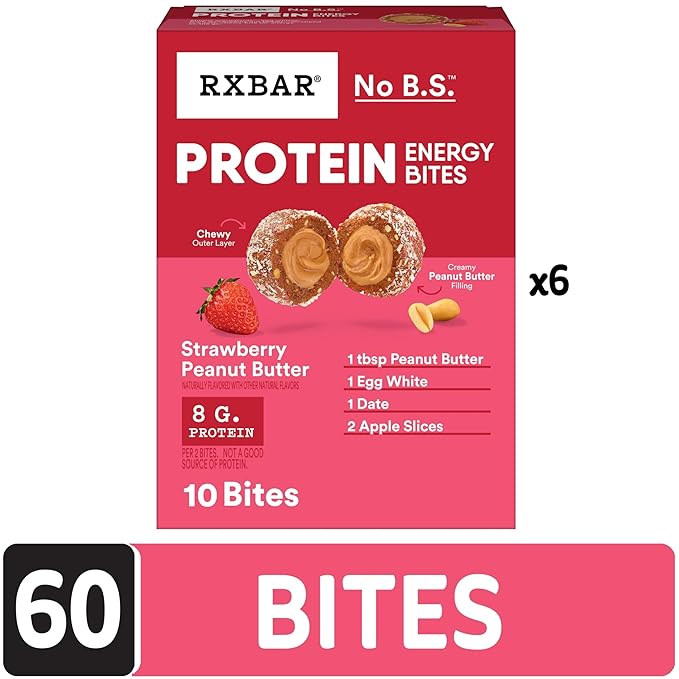 RXBAR Protein Energy Bites, Gluten Free Energy Snacks, Protein Snacks, Strawberry Peanut Butter (60 Bites)