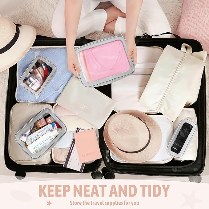 5 Pack Clear Toiletry Bag,TSA Approved Travel Makeup Pouch with Zipper for Cosmetics and Toiletries，Diaper Bag Organizer Pouch Set,Purse Organizer for Christmas Women Gift