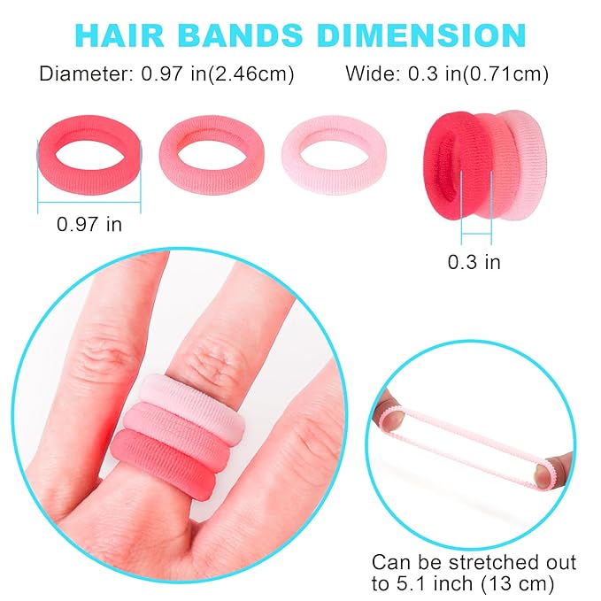 Pink Kids Hair Ties for Girls, Seamless Toddler Baby Hair Ties Bands No Damage, Cotton Girls Ponytail Holders for Baby, 0.97 Inch in Diameter by Qarwayoc