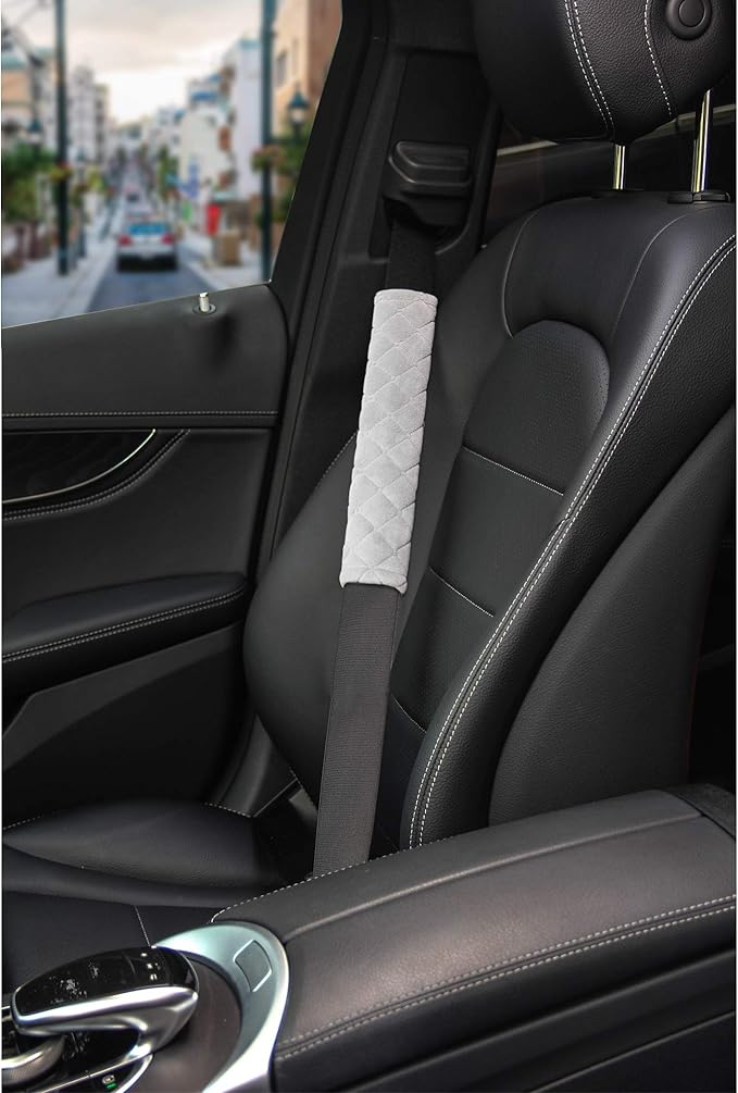 Amooca Soft Auto Seat Belt Cover Seatbelt Shoulder Pad Cushions 2 PCS Universal Fit for All Cars and Backpack for a More Comfortable Driving (Light Grey)