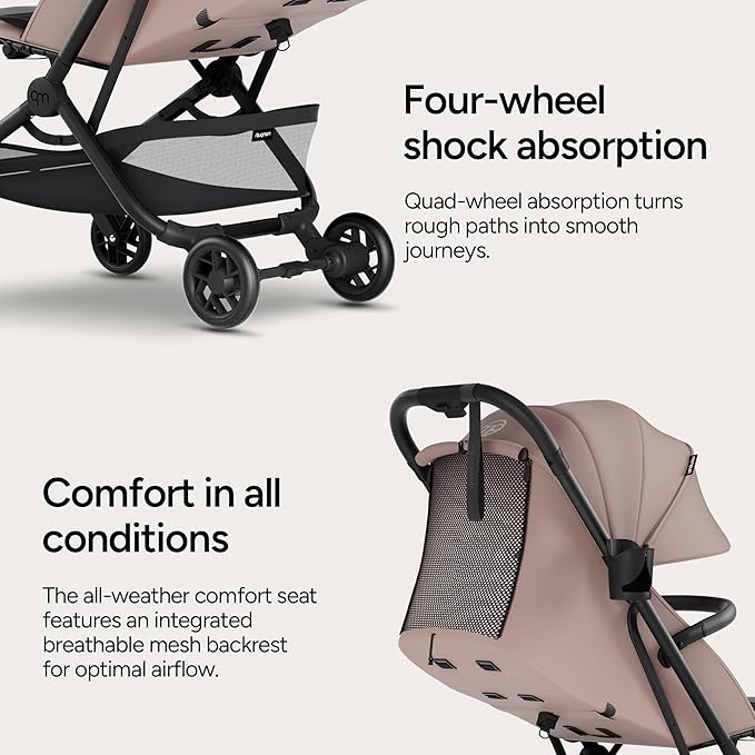 Mompush Velo Lightweight Travel Stroller, Compact & Airplane-Friendly for Baby and Toddler, Lie-Flat Seat, One-Hand Fold, with Leather Bumper Bar, Shoulder Strap, Raincover, Storage Bag & Cup Holder