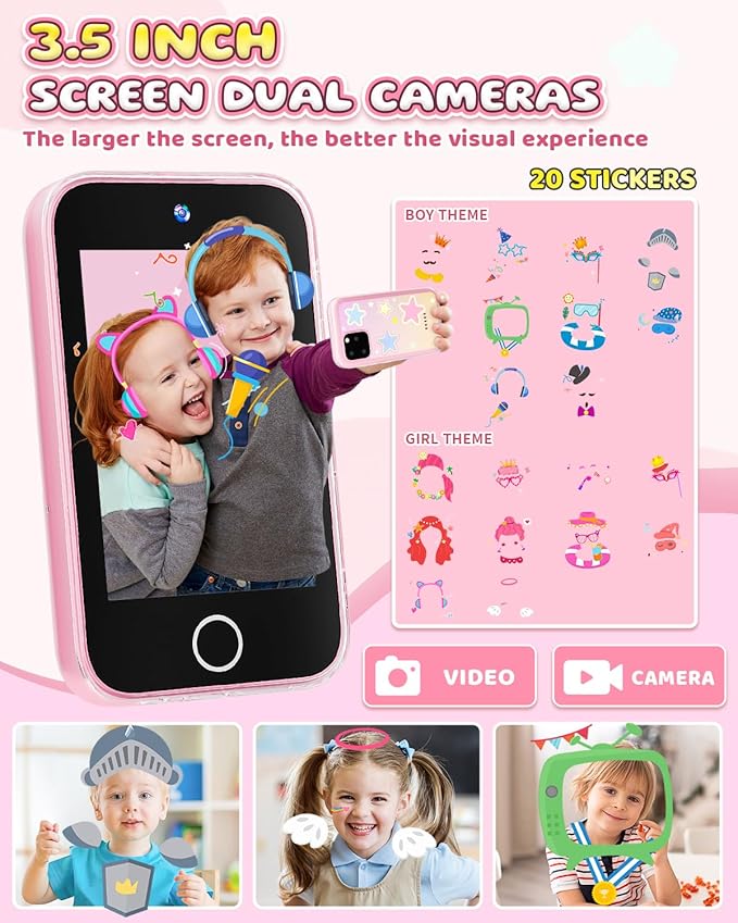 Kids Smart Phone for Girls, Upgraded 3.5'' Touchscreen Phone for Kids Age 3-8, Christmas Birthday Gifts, Dual Camera Music Player Puzzle Games, Learning Toy for 3 4 5 6 7 8 Year Old Girls