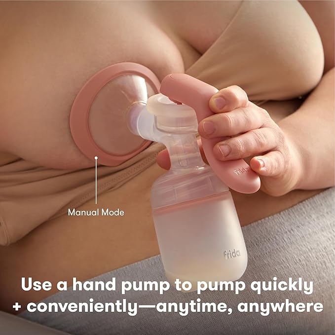 Frida Mom 2-in-1 Breast Pump: Manual Hand Pump & Hands-Free Automatic Suction Cup, Dual-Mode, Wireless Milk Collector, Ergonomic Handle, SoftFeel Flange for Breastfeeding