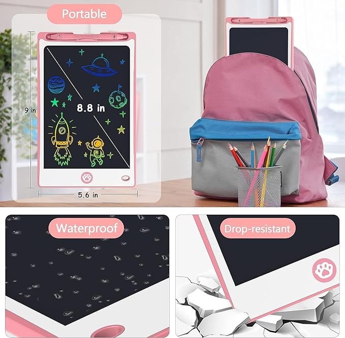 Hockvill LCD Writing Tablet for Kids 8.8 Inch, Toys for Girls Boys Drawing Pad for 3 4 5 6 7 Year Old Kids Toys, Children’s Day Gift Valentines Gift for Kids Toddler Doodle Board Travel Essentials