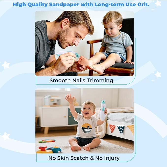Baby Nail File Replacement Heads, Safe Electric Nail Trimmer Pads Refills Grinder Buffer Attachments Nail Care Tool for Newborn Infants Toddlers Kids 6+ Months Up 6 Pack Blue