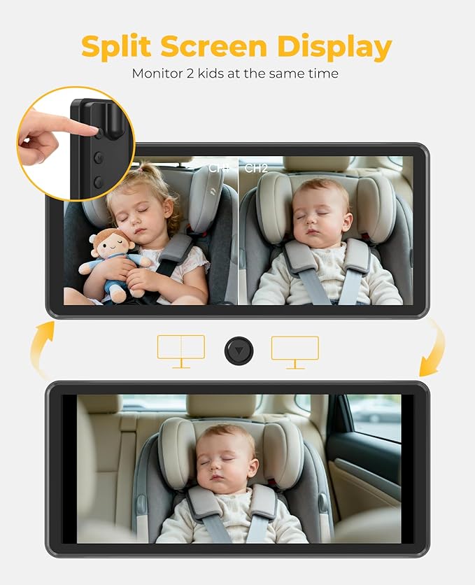 BM5 PRO Baby Car Camera for 2 Kids, 7.2" 1080P Dual Channel Display for Car Seat, Easy Installation with 2 IR Night Vision Cameras, Rear Seat Safety for Babies and Pets
