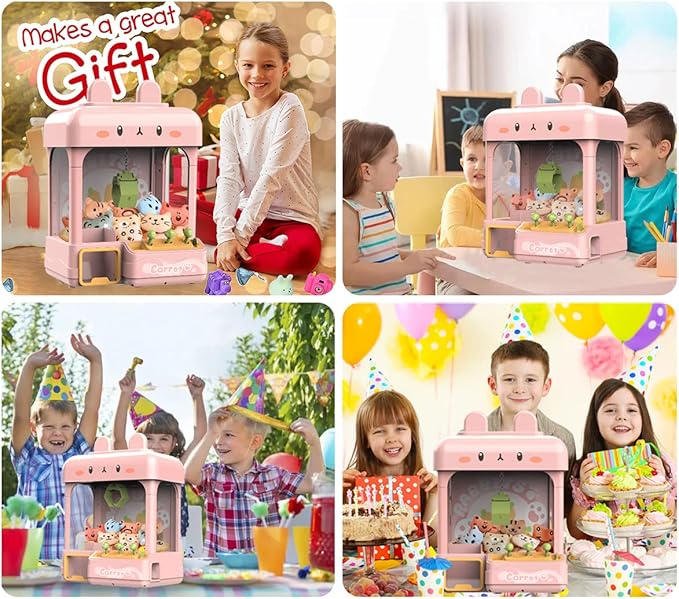 Large Claw Machine for Kids Adults with Prizes, Adjustable Sound & Light, Mini Vending Machine for Girls, Electronic Arcade Crane Game, Candy Dispenser Toy for Party Birthday Gifts - Bunny