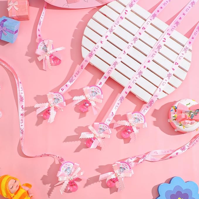 Remuuly 36 Pcs Baby Shower Pacifiers Necklace Bulk Acrylic Pacifiers Charm for Gender Reveal Party Favors Table Scatter Decorations(Girl,Pink)