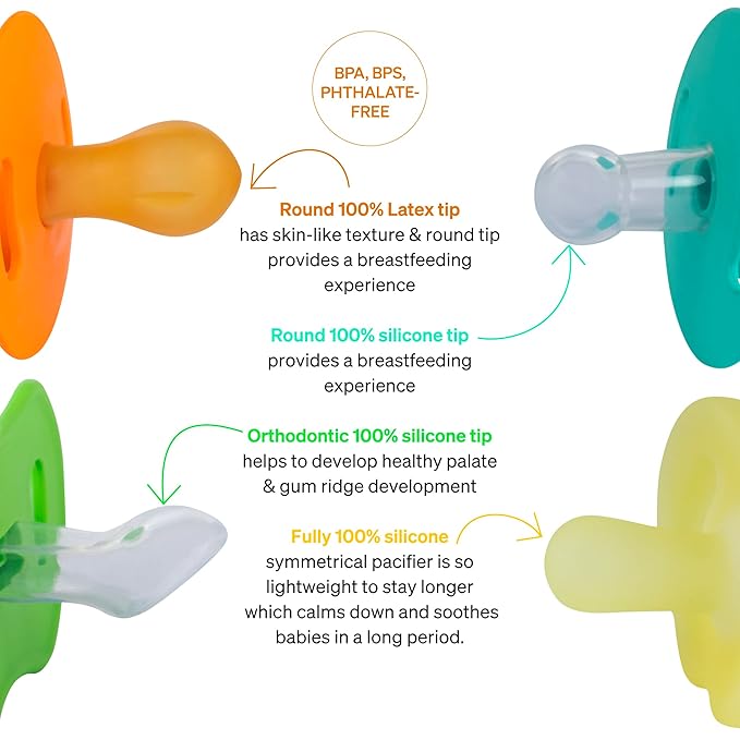 Pacifier Starter Kit by LoveNoobs, 4 Pack, Pacifiers 0-6 Months, Baby Starter Kit, Newborn Silicone Dummy, Orthodontic, Teething Soothers, Newborn Gift, Yellow