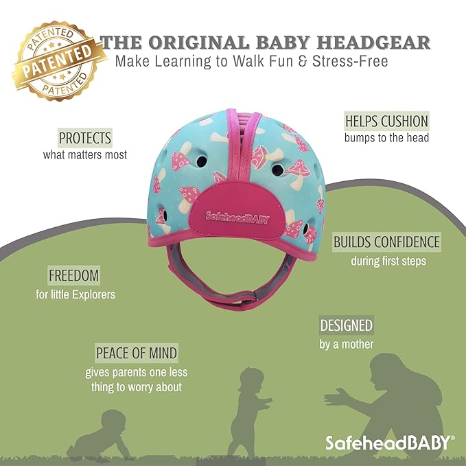 SafeheadBABY Soft Baby Head Protector Helmet for Crawling and Walking 7–24 Months – Ultra-Lightweight & Breathable Infant Safety Helmet That Grows with Your Baby (Head Circ. 40–52 cm) – Mushroom Mint