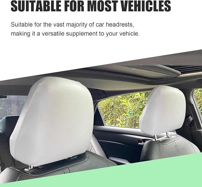 Shakas 2 PCS Cars Headrest Covers, Full Wrap-around Non-marking Fit Anti-scratch Protector, Waterproof Leather Portable Reusable Elastic Dust Cover, for Most Cars Seat Headrest Accessories (Beige #S)