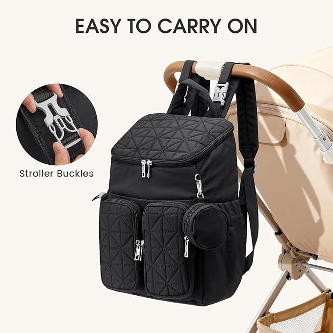G4Free Diaper Bag Backpack for Moms Dads Travel Baby Bag with Pacifier Case & Insulated Pockets,Black