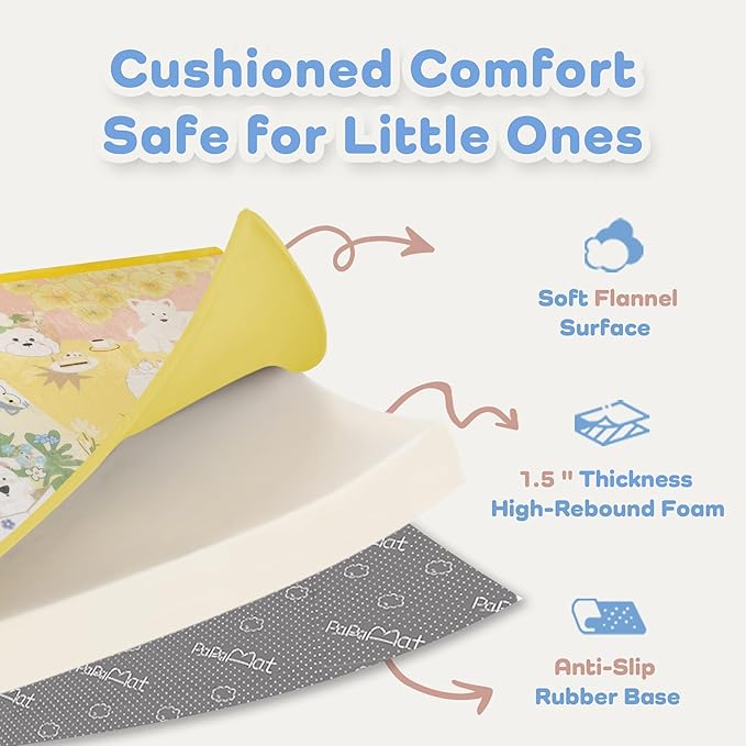 1.5" Thick Educational Large Baby Floor Play Mat 79x118, Flannel Padded Memory Foam Kids Mat, Non-Slip Plush Playmat for Nursery Playroom Classroom ((Dog)