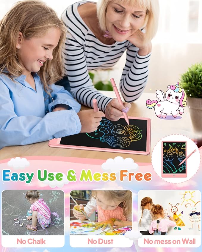 FLUESTON LCD Writing Tablet, 10 Inch Doodle Board Toys Gifts for 3-8 Year Old Girls Boys, Colorful Electronic Board Drawing Pad for Toddler Valentines Gifts for Kids Educational Learning Travel Toy