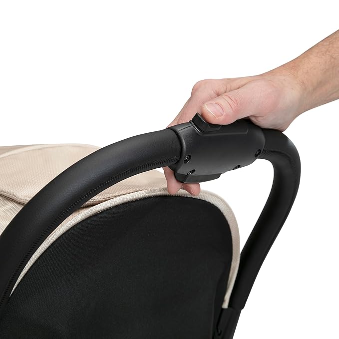 Jeep Altitude Compact Travel Stroller by Delta Children Greenguard Gold, Easy One Hand Fold, Lightweight, Extendable Canopy with Peek-a-Boo Window, Reclining Seat, 4 Wheel Suspension, Tan