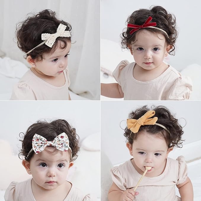 doboi 20PCS Baby Girls Hair Bows Headbands Soft Nylon Hairbands Elastic Hair Accessories for Newborns Infants Toddlers and Kids