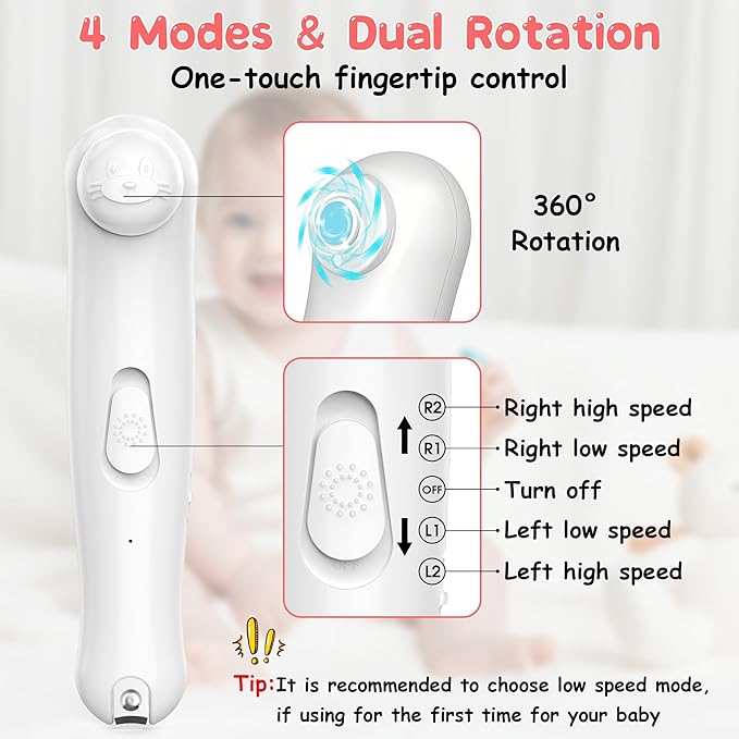 Baby Electric Nail Trimmer Baby Nail Clippers, Safe Nail Filer Grinder Kit for Newborn Infant Toddler Kids or Adults Toenails Fingernails Care Trim Polish, with Led Light and 6 Grinding Heads